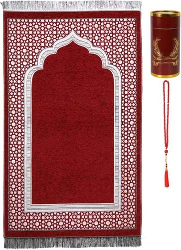 Vista 4 de Alfombra de oración islámica elegante con patrón de mezquita fina, manta portátil musulmana Ramadán Eid, alfombra de regalo turca, color negro, 1