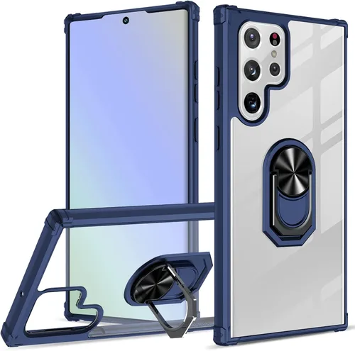 Vista 10 de Funda transparente con función atril para Samsung Galaxy S22 Ultra 5G, protección contra caídas para Galaxy S22 Ultra, parachoques flexible + parte