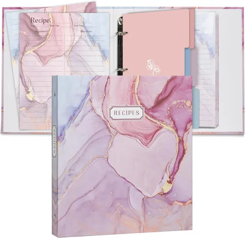 Vista 14 de Carpeta de recetas de 3 anillos de 8.5 x 9.5 pulgadas, juego organizador de recetas de página completa con 3 anillos con 25 páginas de ranura y 50