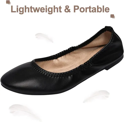 Vista 2 de LM Zapatos planos de ballet para mujer, zapatos planos de punta redonda, zapatos de vestir informales, plegables, portátiles, para viajar