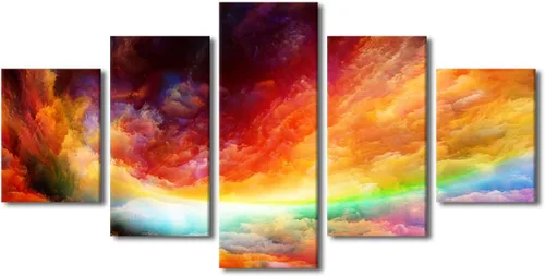 Vista 70 de Pintura en lienzo colorida para sala de estar, 5 paneles, impresiones abstractas sobre lienzo, arte de pared para sala de estar, dormitorio
