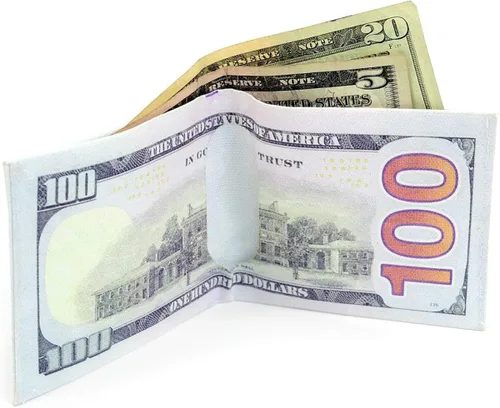 Vista 3 de BG0002698761 Billetera de cuero con estampado de billetes de 100 dólares para hombre 6 bolsillos para tarjetas Multicolor