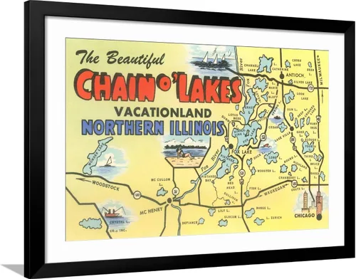 Vista 12 de AllPosters Póster decorativo para pared con mapa de Chain O'Lakes, Illinois sobre marco negro, 18 x 12 pulgadas