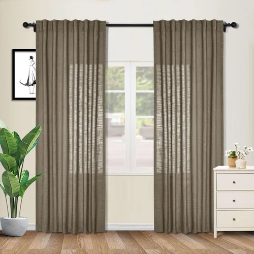 Vista 40 de cololeaf Cortinas de lino naturales de 63 pulgadas de largo, cortinas neutras con bolsillo para barra, pestaña trasera, oscurecimiento de la Aqua