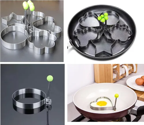 Vista 6 de 10 moldes para huevos, moldeador de huevos, anillo de huevo para freír huevos de acero inoxidable antiadherente para panqueques con asa, molde