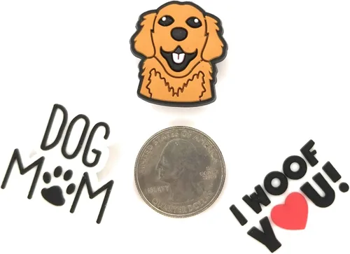 Vista 2 de WorkedLikeACharm Golden Retriever Dog Mom Puppy I Woof You! Dijes para zapatos de zueco, decoración de regalo, PVC impermeable, No es una piedra
