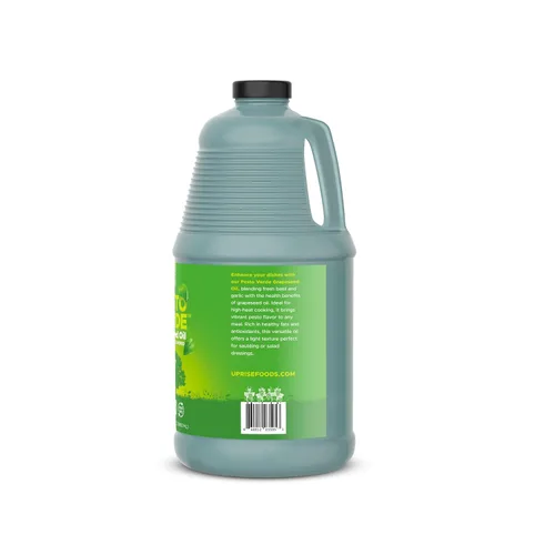 Vista 6 de Aceite de semilla de uva con sabor a ajo y albahaca, botella a granel de 64 onzas, aceite saborizado para cocinar, asar y preparar comidas, alto