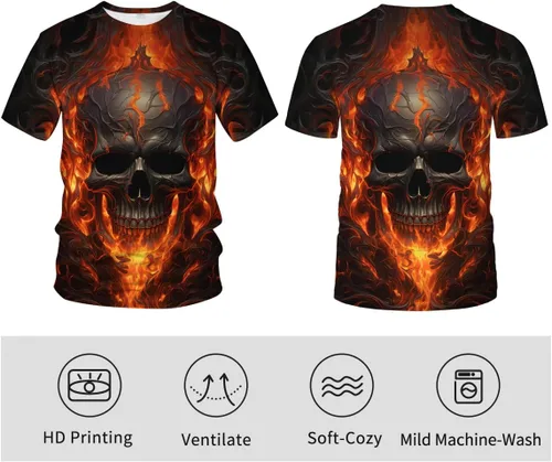 Vista 3 de Srcnhim Camiseta de verano con estampado de calavera y cielo estrellado en 3D para hombre