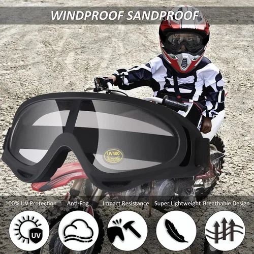 Vista 2 de Gafas para motocross ATV, transparentes, paquete de 2 Motorcycle Motocross, Bike Riding, UTV Off-Road Skiing, Anti-Fog Dustproof