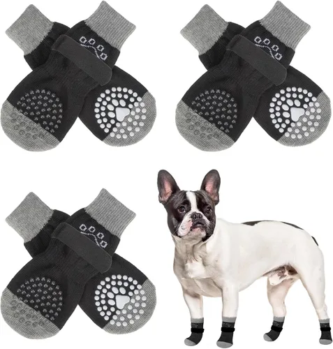 Vista 18 de SCENEREAL 6 piezas de calcetines antideslizantes para perros para prevenir lamido de patas para pavimento caliente/frío, calcetines de agarre