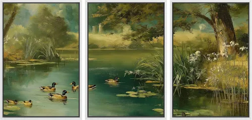 Vista 88 de Ashbrook Set de Arte de Pared en Lienzo Enmarcado, Naturaleza, Horizonte de Playa Nebulosa, Ilustraciones de Área Silvestre, Bellas Artes, Paisaje
