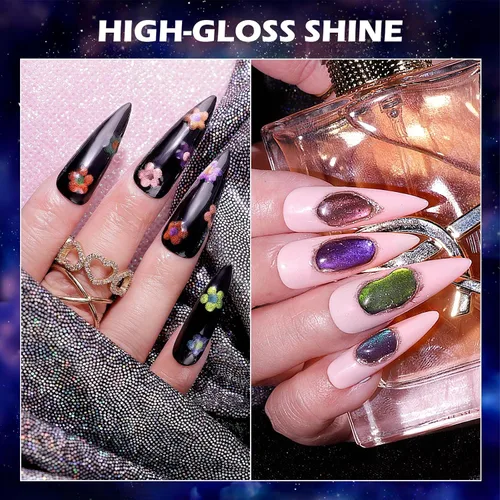 Vista 6 de Kit de esmalte de uñas de gel, 12 colores brillantes con purpurina 9D camaleón ojo de gato, juego de esmalte de uñas de gel con base de luz