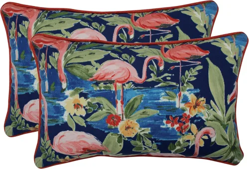 Vista 56 de Pillow Perfect Almohadas lumbares Delray azul marino para exteriores/interiores, 11.5 x 18.5 pulgadas, paquete de 2