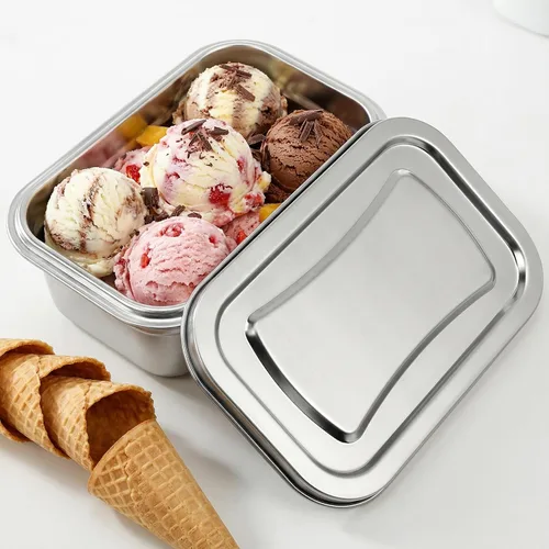 Vista 11 de Hemoton Recipientes de almacenamiento de helado reutilizables con tapas, caja de acero inoxidable para congelador, tina de helado aislada