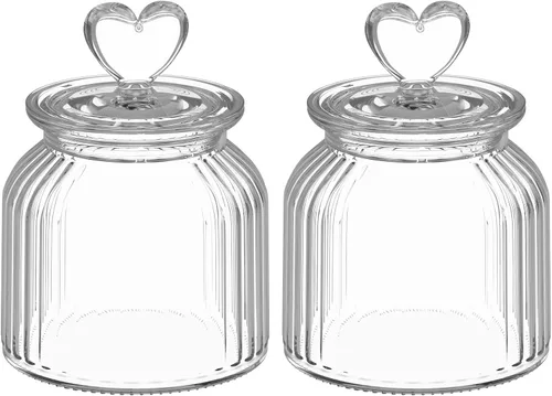 Vista 7 de Recipiente de vidrio transparente de 22 onzas con bonitas tapas en forma de corazón, tarros de vidrio para almacenamiento de alimentos con tapas