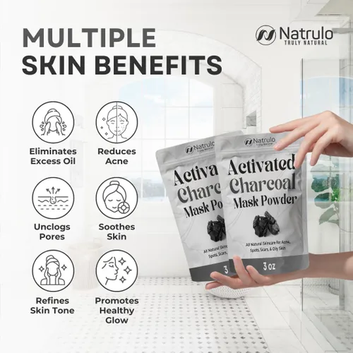 Vista 3 de Mascarilla facial de carbón – Mascarilla negra natural con arcilla de bentonita – Limpieza profunda, removedor de puntos negros, reductor de poros