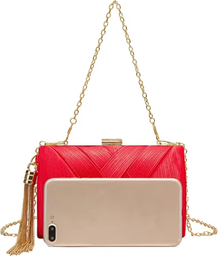 Vista 3 de Elegante bolsa de noche de seda con colgante de borla para mujer bolso de mano para novia boda graduación fiesta de salida nocturna