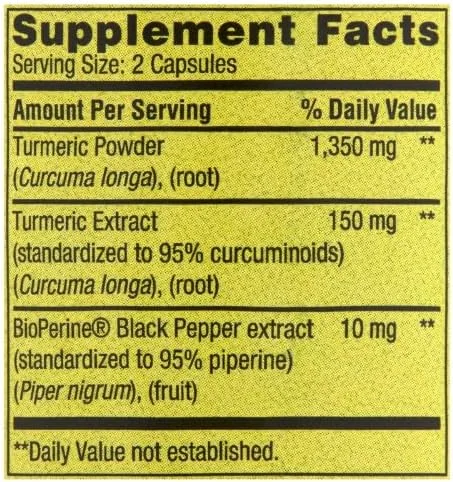 Vista 6 de Spring Valley Curcumina de cúrcuma 1500 mg- con cápsulas vegetarianas de pimienta negra, 90 unidades + DRI Store Sticker.