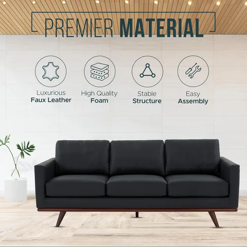 Vista 7 de LeisureMod Chester - Sofá moderno de cuero de 3 plazas con base de madera de abedul, sofá de sala de estar de mediados de siglo, 33.46 pulgadas