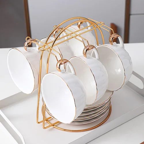 Vista 9 de Soporte de exhibición de taza de té y platillo, soporte de metal para tazas de té, soporte para tazas de té, organizador de tazas de café dorado