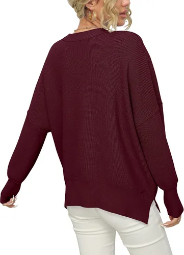 Vista 3 de LOGENE Women's Oversized Batwing Long Sleeve Crewneck Side Slit Ribbed Knit Pullover Sweater Tops