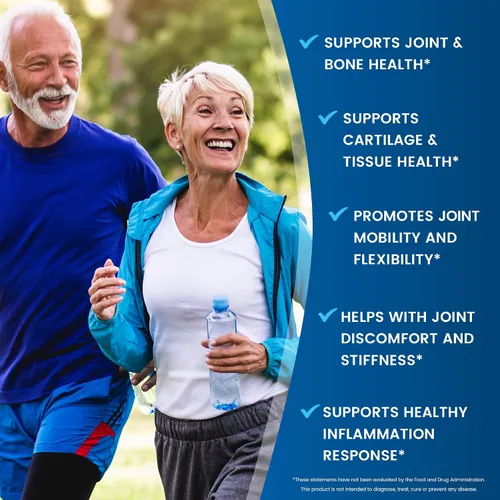 Vista 4 de Vitamin World Movimiento de articulaciones de triple fuerza, glucosamina condroitina con suplemento de apoyo articular MSM, extracto de colágeno
