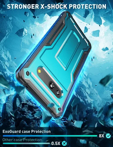 Vista 5 de FITO Funda para Google Pixel 7A, funda de doble capa a prueba de golpes resistente con soporte integrado, sin protector de pantalla (azul)