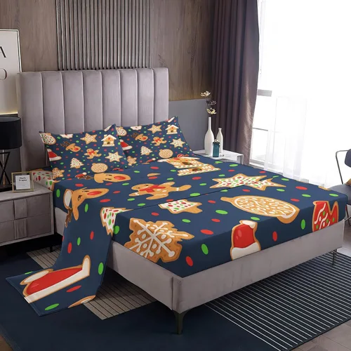 Vista 18 de Juego de sábanas tamaño individual, sábanas para árbol de Navidad, sábanas y fundas de almohada de microfibra de 3 piezas, juego de sábanas