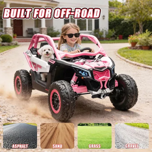 Vista 6 de 24V CAN-AM Maverick X3 con licencia de 2 plazas para niños UTV Rosa