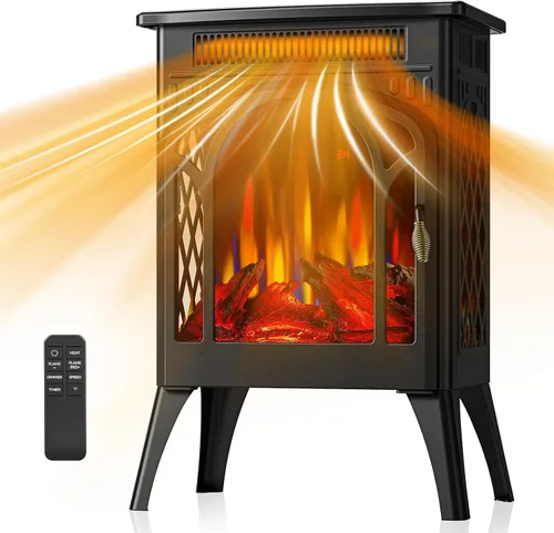 Vista 7 de Estufa de Chimenea Eléctrica, Calentamiento Rápido, Calentador de Chimenea Infrarrojo de 1500W con Temporizador de 8H, Control Remoto, Estufa