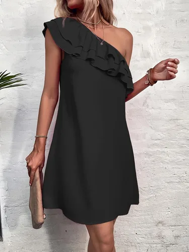 Vista 6 de Floerns Vestido tipo túnica con volantes y escalonado de un hombro para mujer