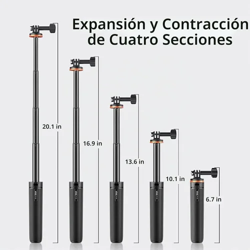 Vista 3 de Trípode extensible Selfie Stick para DJI OSMO Pocket 3/Action 4 Longitud Varilla de extensión ajustable con cardán para Insta360 ONE X3 / X2 Action