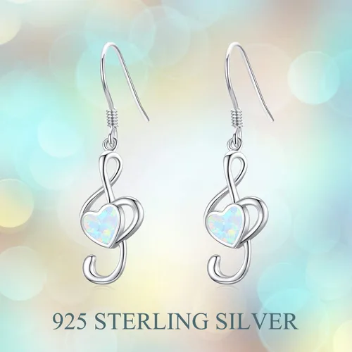 Vista 7 de Aretes colgantes de plata de ley 925 con ópalo y música, regalos para amantes de la danza, músicos, niñas, mujeres, profesores, Plata de ley, plata