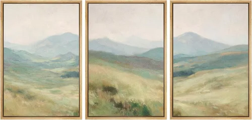 Vista 104 de SIGNWIN Lienzo enmarcado para pared, juego de arte de campos pastorales, flores silvestres, campo rústico, paisaje, floral, ilustraciones modernas