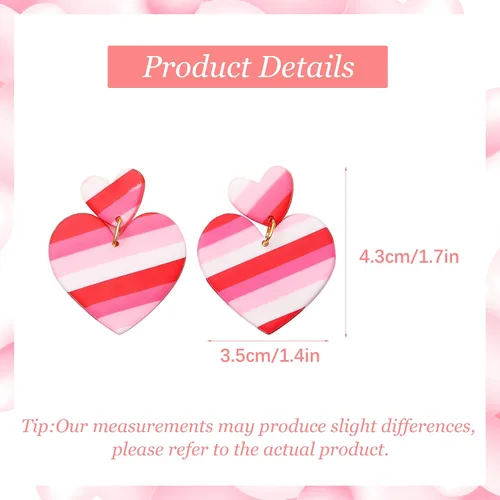 Vista 6 de Valentine Earrings for Women Pink Heart Earrings Valentines Day Gifts for Her Valentines Dress Shirts Outfits Accessories Pink Stuff