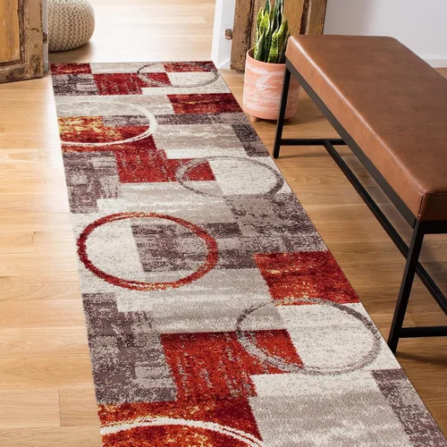 Vista 19 de Rugshop - Alfombra contemporánea con diseño abstracto de círculos, alfombra con respaldo de yute para entrada, cocina o habitación pequeña, marrón