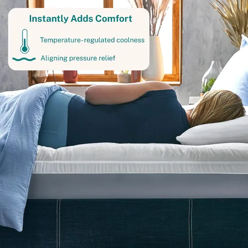 Vista 2 de Sleep Innovations Cooling Comfort - Cubrecolchón de espuma viscoelástica de gel de doble capa, 4 pulgadas, tamaño Queen, funda de almohada