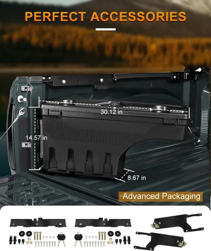 Vista 5 de ROADFAR Caja de almacenamiento de repuesto para caja de camioneta para Ford F-150 2015-2022, tapa con cerradura con llave 2015-2022, cajas