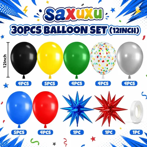 Vista 2 de Globos negros y rojos amarillos azules, globos de confeti de 12 pulgadas negros rojos amarillos azules verdes plateados metálicos con globo