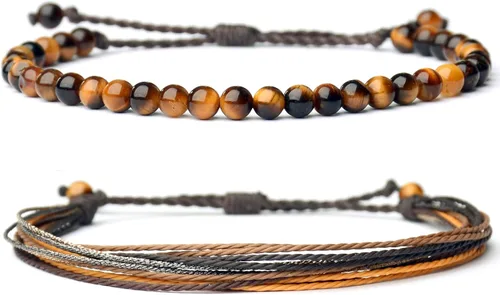 Vista 13 de Mezcla Vida Pulseras de cuentas de piedra natural para hombres y mujeres, unisex, ajustables, impermeables, juego de pulseras de cuerda para el día