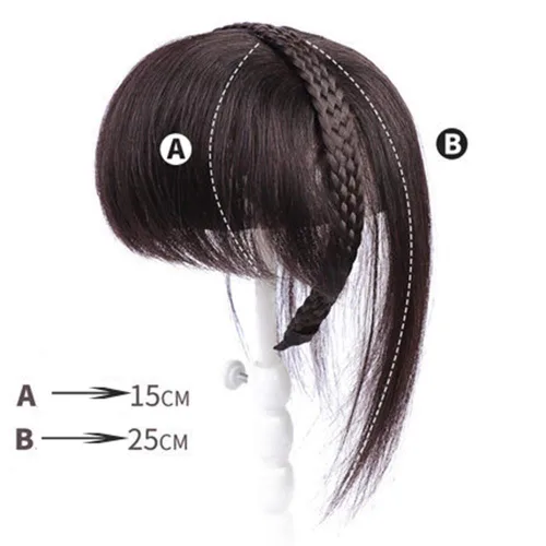Vista 2 de Corona de cabello humano con clip para puntos calvos femeninos, con flequillo recto, 10 pulgadas, color marrón oscuro