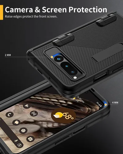 Vista 3 de Lanhiem Funda plegable para Google Pixel, protector de pantalla integrado, protección de bisagra de cuerpo completo, a prueba de golpes, con soporte