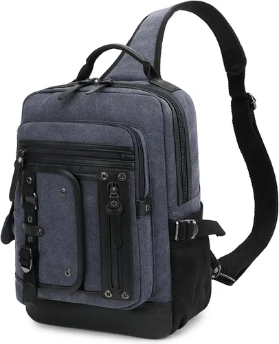 Vista 8 de Leaper Mochila bandolera para hombre: bolsa de mensajero de lona para hombre, bandolera de una sola correa para portátil, senderismo, escuela