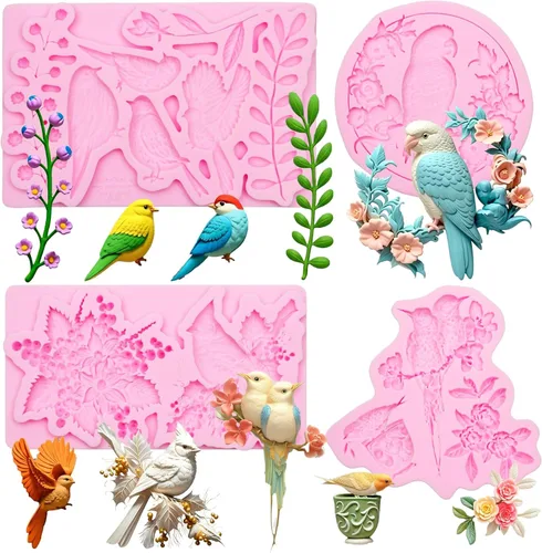 Vista 12 de Juego de moldes de silicona para pájaros para decoración de pasteles, 4 Moldes de fondant para pájaros(XL207)
