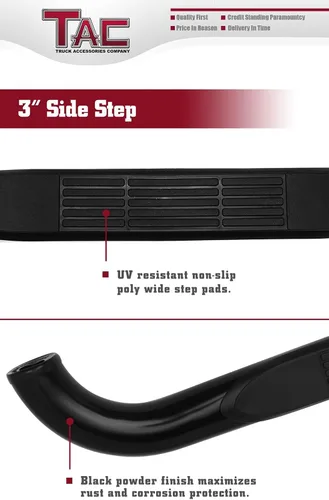 Vista 4 de TAC - Estribos laterales de 3 pulgadas para Ford F150 Supercrew Cab 2004-2008 (excluye 04 Heritage) Camioneta, estribos negros, barras laterales