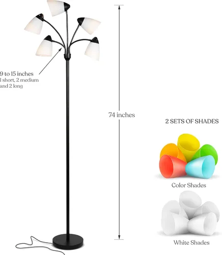 Vista 2 de Brightech Medusa - Lámpara de pie LED. Lámpara de pie ajustable con múltiples cabezales para sala de estar, dormitorio o habitación de los niños.