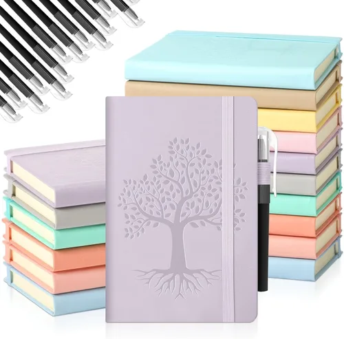 Vista 9 de Estune Tree Cuadernos Pequeños de Cuero con Soporte para Bolígrafo, Cuadernos de Bolsillo de Tapa Dura, Cuadernos Temáticos Bonitos con Rayas