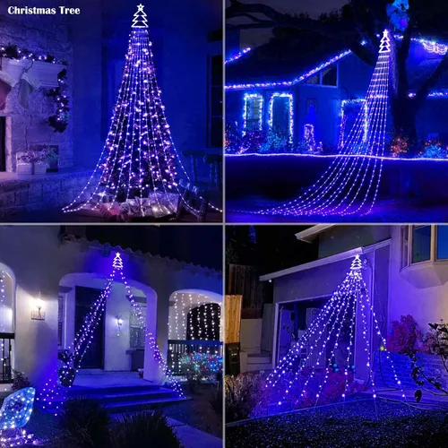 Vista 4 de Guirnalda de luces de estrella para decoración de Navidad al aire libre, 420 LED, impermeable, con decoración para árbol de Navidad, 8 modos