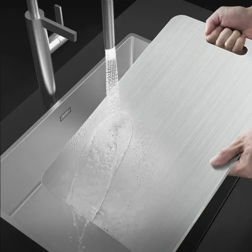 Vista 2 de Chopping Board Thickened Cutting Board Stainless Steel Cutting Board Household Cutting Board Large Cutting Board Fruit Cutting Board,Silver-23 *
