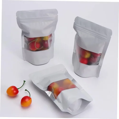 Vista 7 de 100 bolsas con cierre de cremallera aluminizadas con ventana transparente, bolsas de almacenamiento de alimentos para aperitivos y té, embalaje a